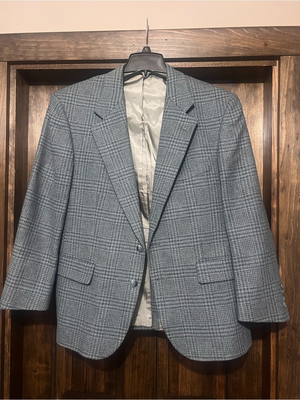Vintage Chaps Ralph Lauren Blue Gray Glen Plaid Sport Coat 100% wool